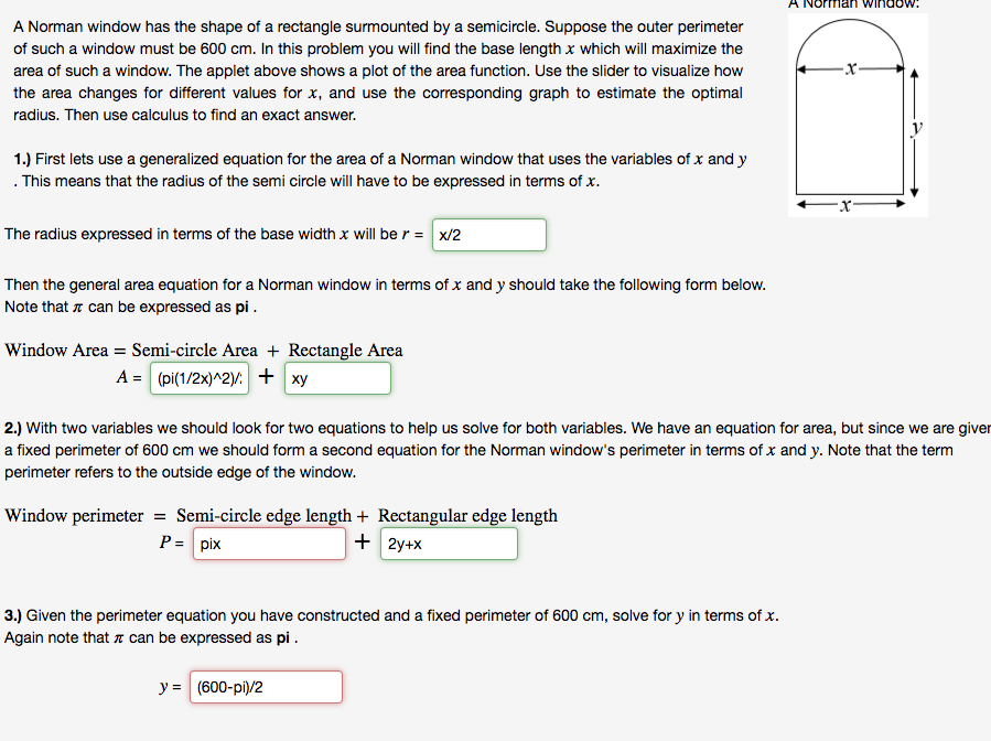 Solved A Norman Window A Norman Window Has The Shape Of A Chegg Com