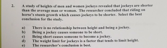 Solved A Study Of Heights Of Men And Women Jockeys Reveal