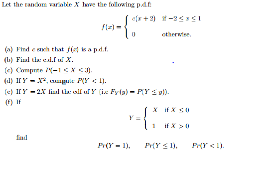 Solved Let The Random Variable X Have The Following P D F Chegg Com