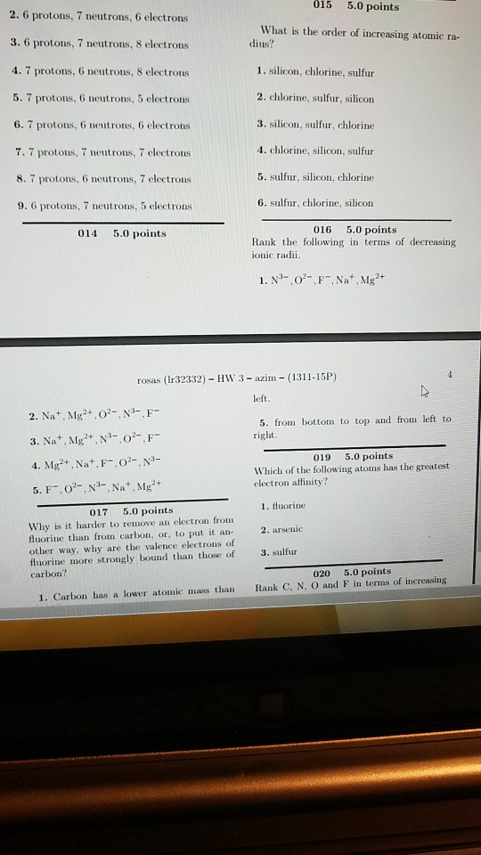 Solved 015 50 Points 2 6 Protons 7 Neutrons 6 Electro