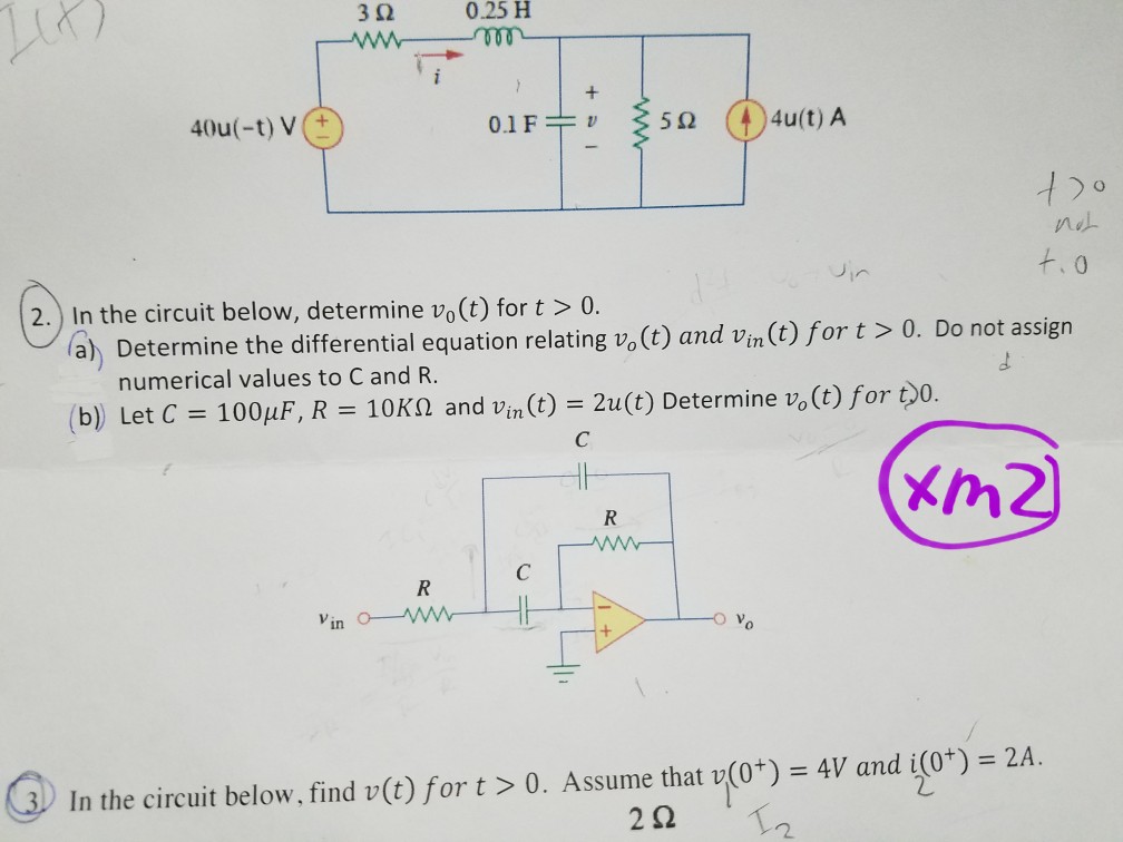 Solved 3w 0 25 H 40u T V D O T 0 2 In The Circuit Chegg Com