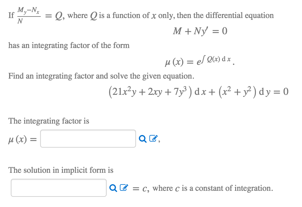 Solved If Y My N Q Where Q Is A Function Of X Only Th Chegg Com