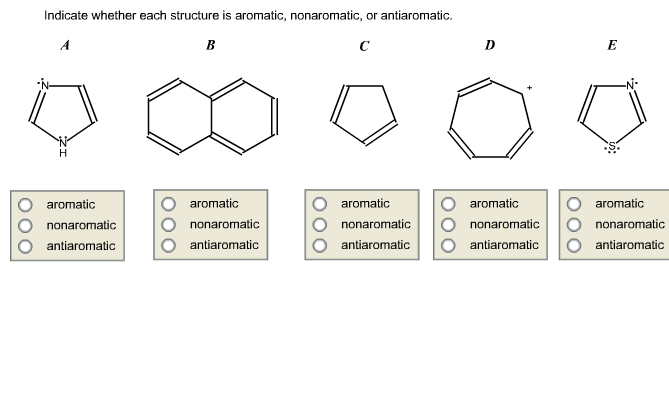 Indicate whether each structure is aromatic, nonar