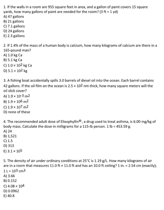 Solved 1 If The Walls In A Room Are 955 Square Feet In A