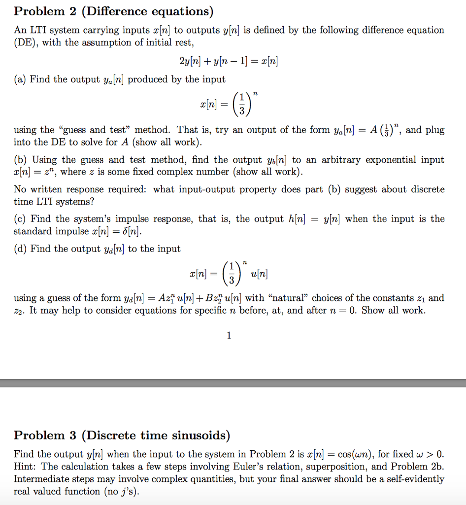 Solved Problem 2 Difference Equations An Lti System Car Chegg Com