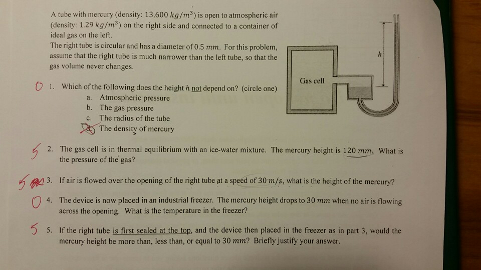 Solved A Tube With Mercury (density 13,600 Kg/m3) Is Ope