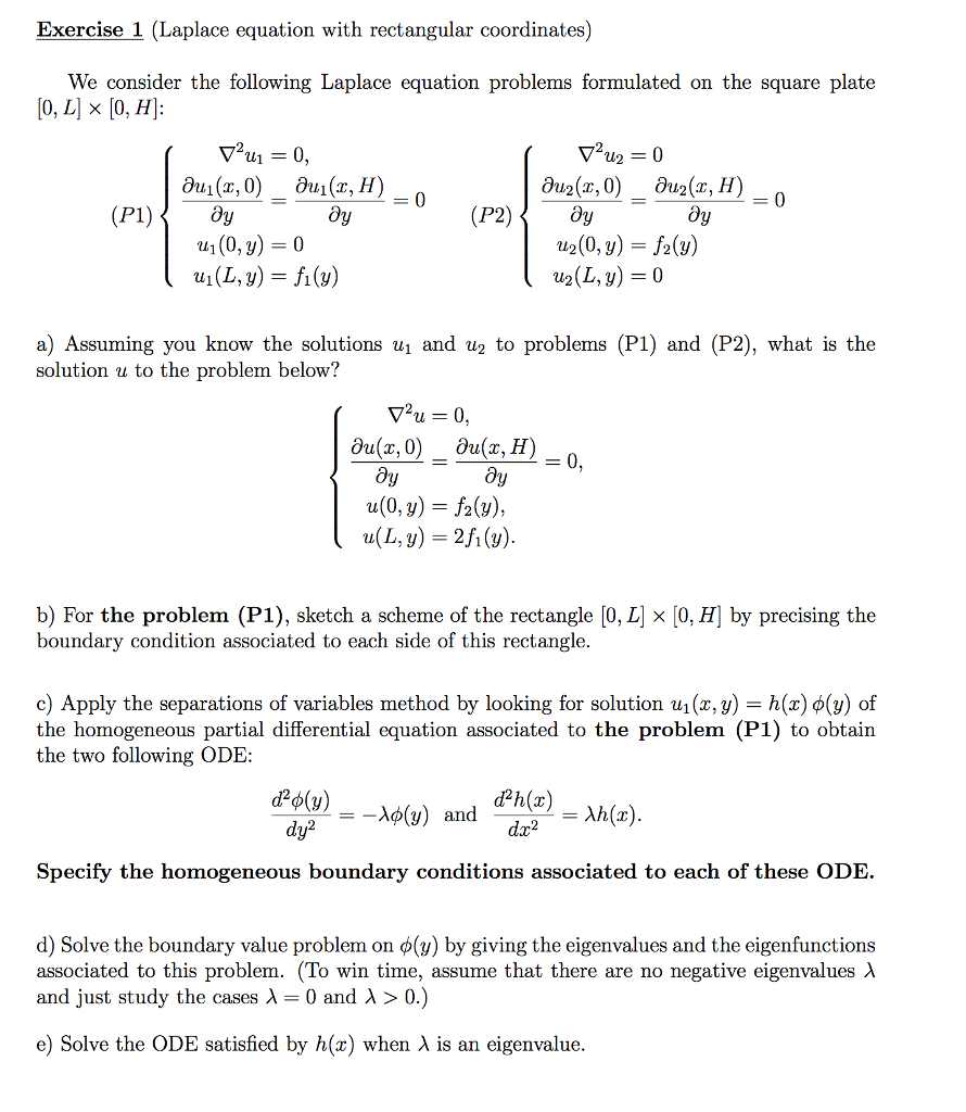 Exercise 1 Laplace Equation With Rectangular Coor Chegg Com