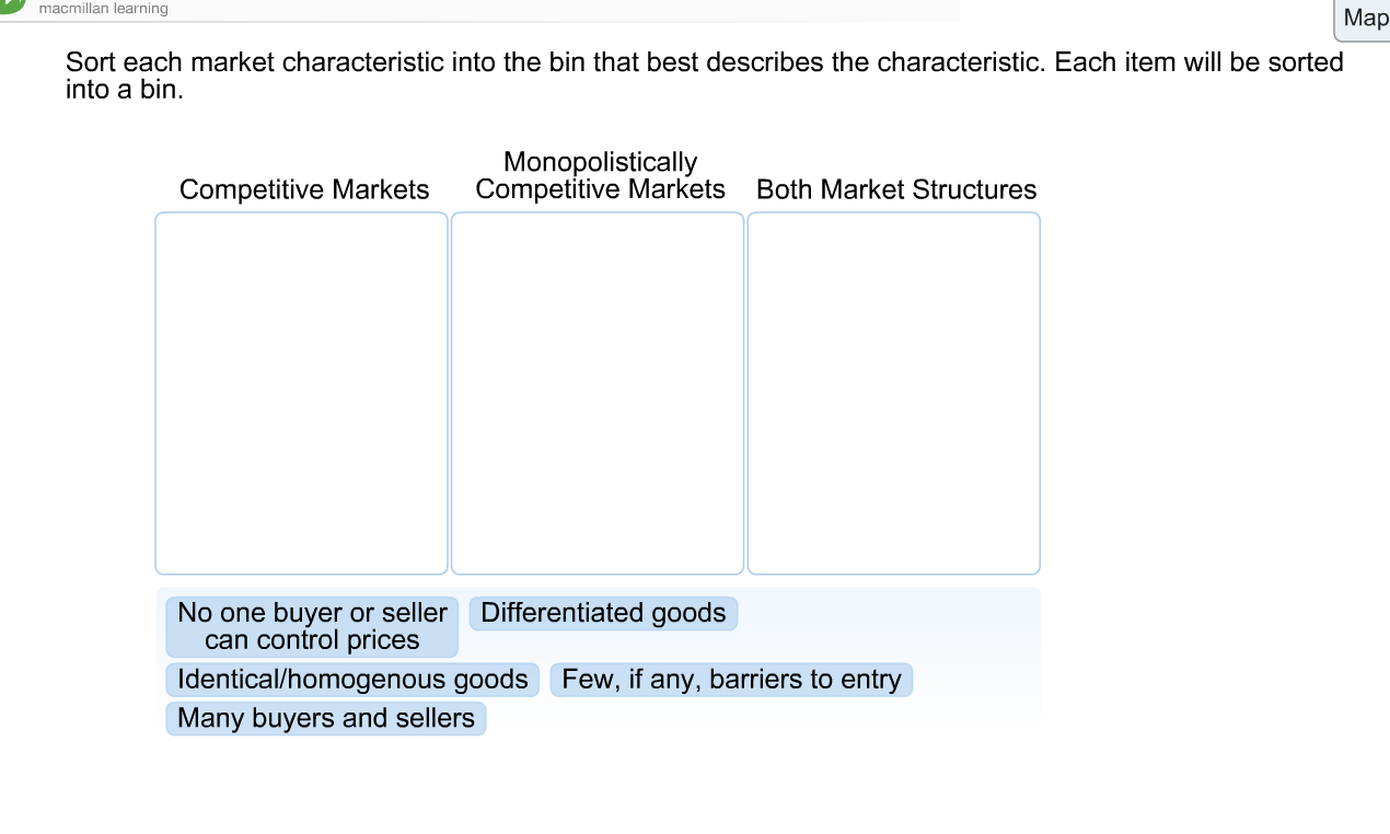 Solved Sort Each Market Characteristic Into The Bin That