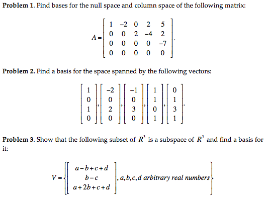 Solved Find Bases For The Null Space And Column Space Of
