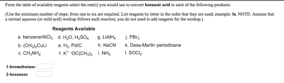 Solved From the table of available reagents select the