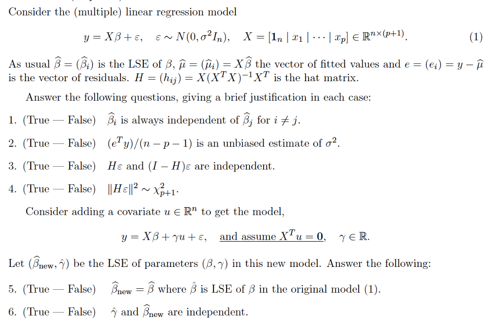 Solved Consider The Multiple Linear Regression Model Y Chegg Com