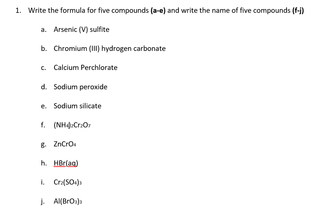 Solved Write The Formula For Five Compounds A E And Wri Chegg Com