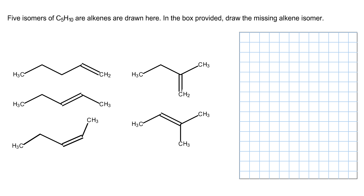 Five isomers of C5H10 are alkenes are drawn here. 
