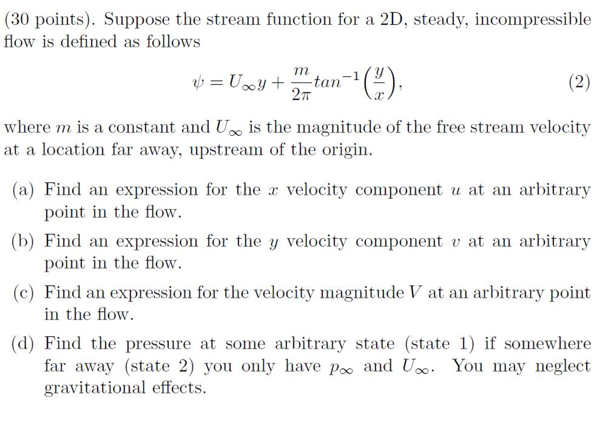 Suppose the stream function for a 2D, steady, Chegg
