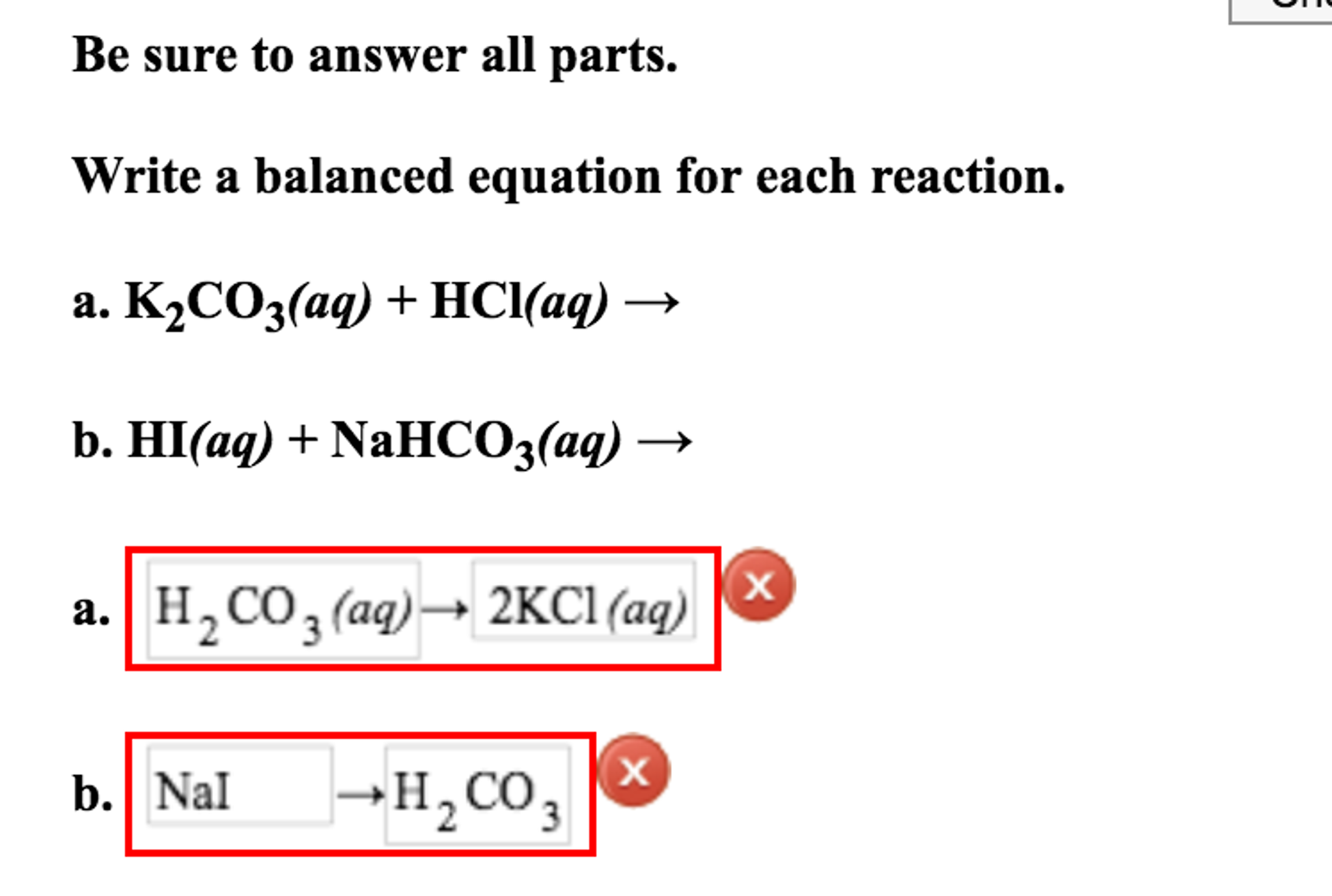 Write a balanced equation for each reaction.  Chegg.com