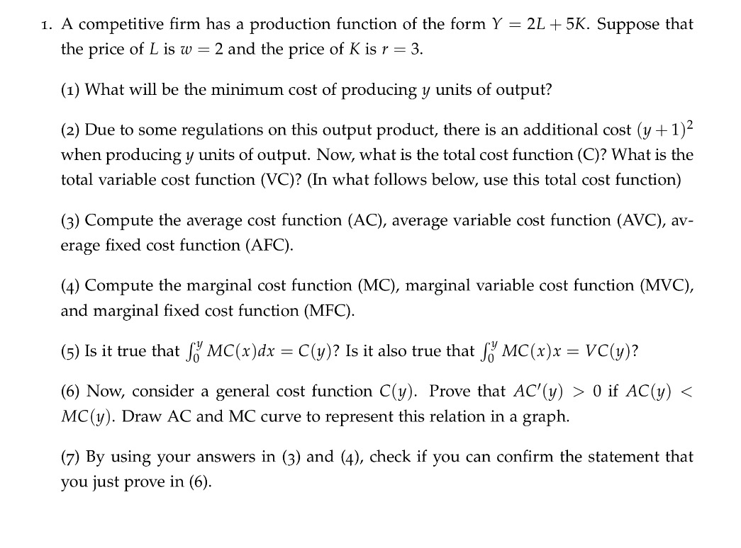 Solved A Competitive Firm Has A Production Function Of Th Chegg Com