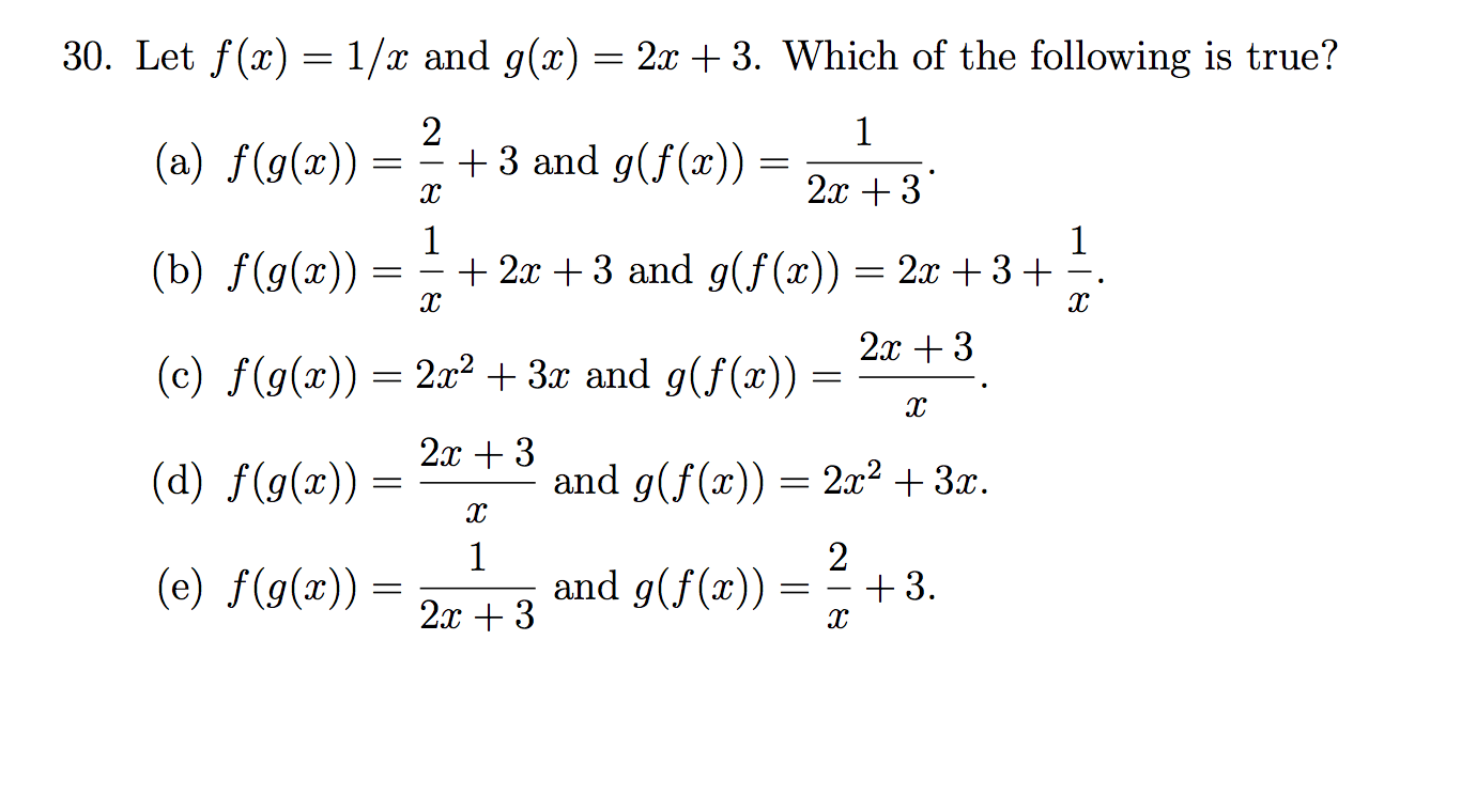 Let F X 1 X And G X 2x 3 Which Of The Chegg Com