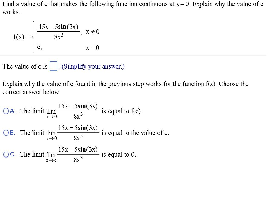 Find A Value Of C That Makes The Following Function Chegg Com