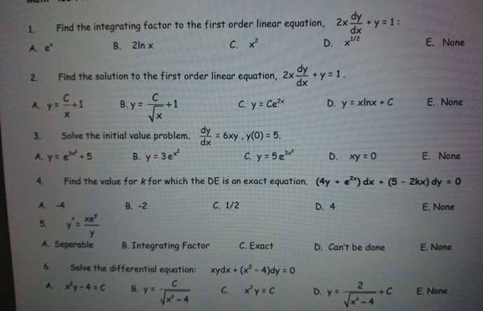 Solved Ty 1 1 Find The Integrating Factor To The First Chegg Com