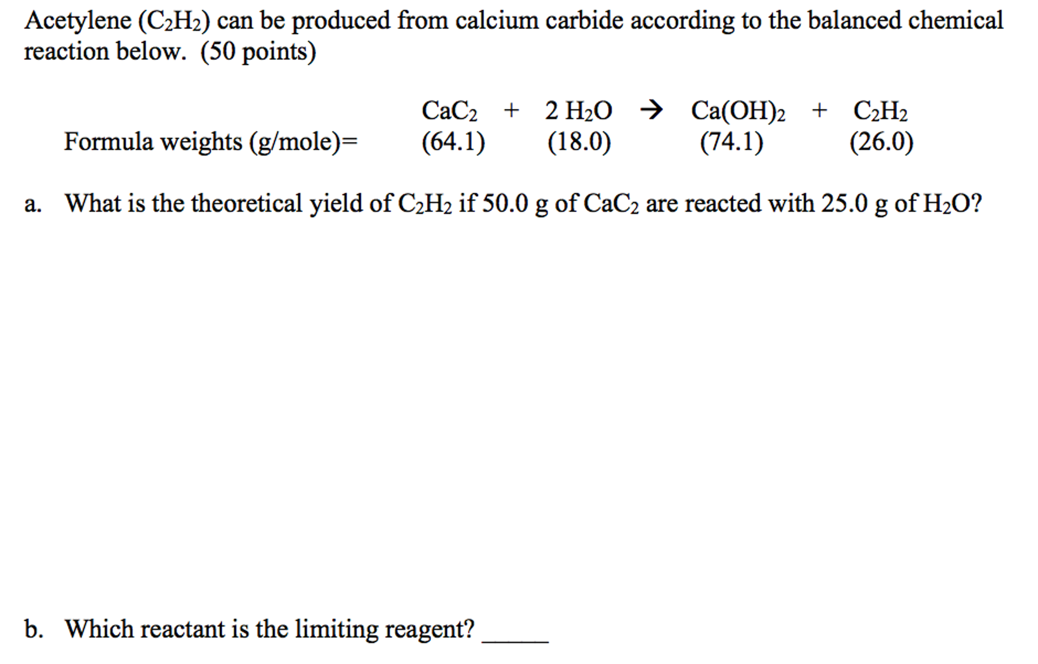 Solved Acetylene C 2h 2 Can Be Produced From Calcium Chegg Com