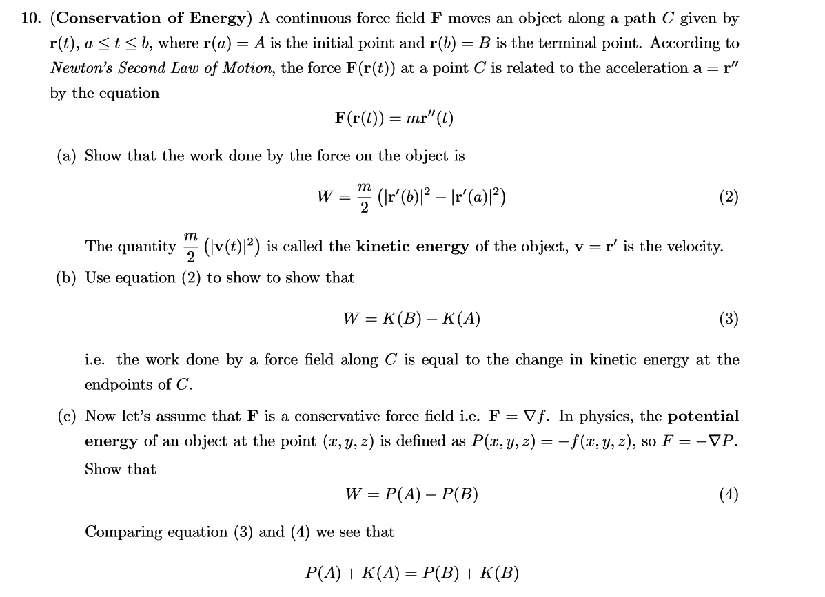 Solved A Continuous Force Eld F Moves An Object Along A Chegg Com