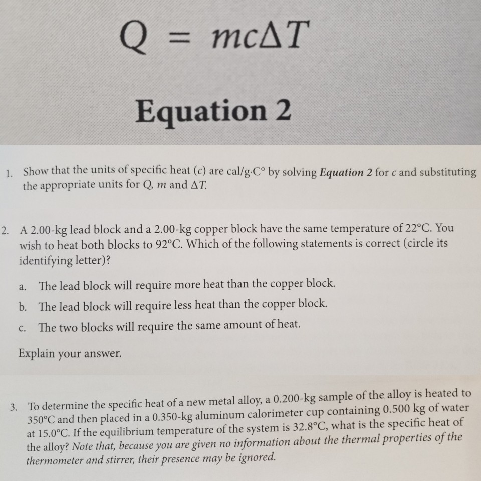 Solved Q Mcat Equation 2 1 Show That The Units Of Specif Chegg Com