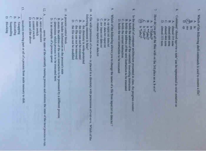 Solved Which Of The Following Shell Commands Is Used To R Chegg Com