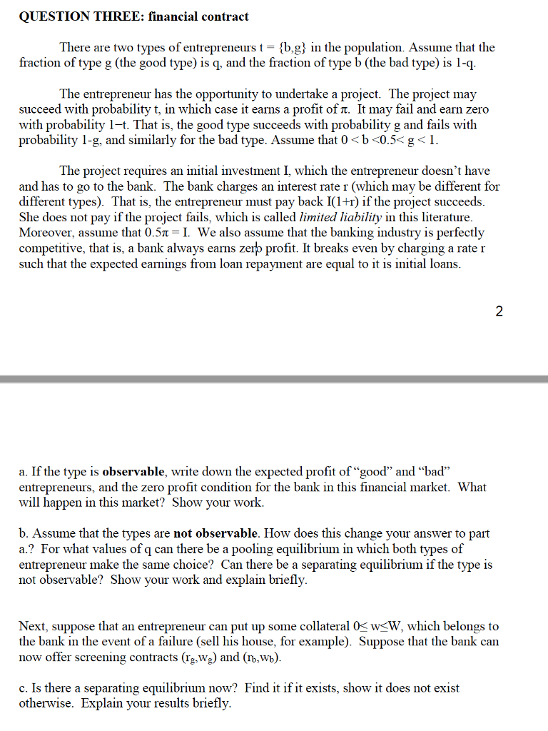 QUESTION THREE: financial contract There are two  Chegg.com