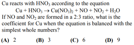 Solved Cu Reacts With Hno3 According To The Equation Cuhn Chegg Com