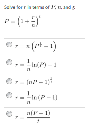 Solved Solve For R In Terms Of P N And T P 1 R N Chegg Com