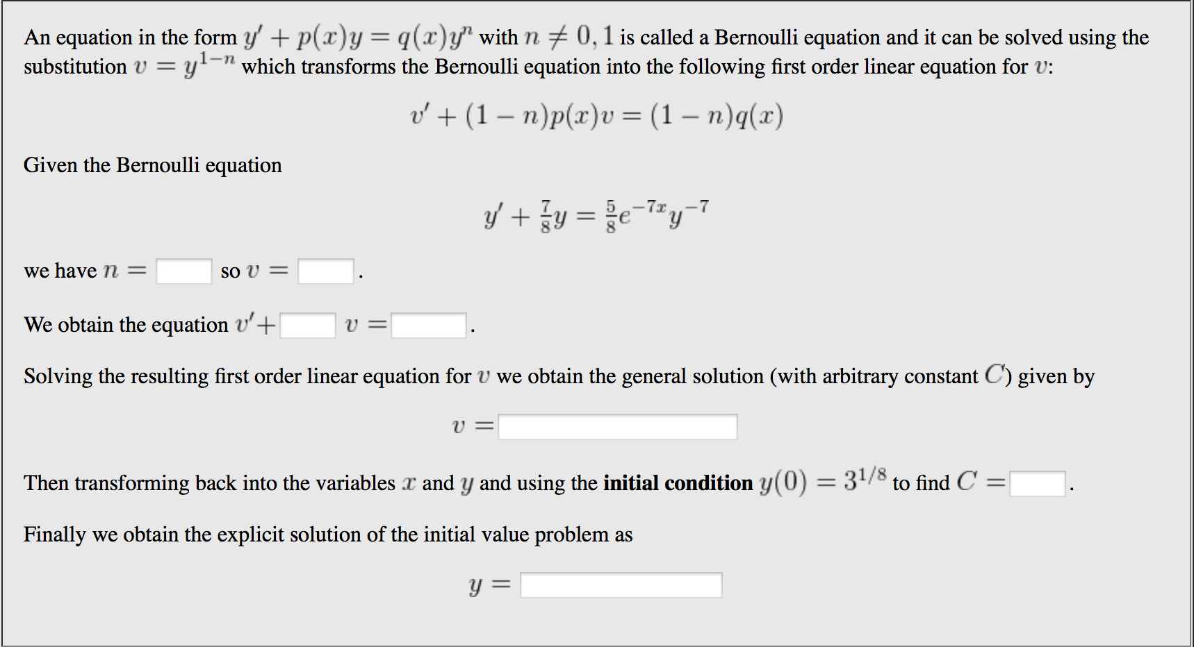 Solved An Equation In The Form With Is Called A Bernoulli Chegg Com