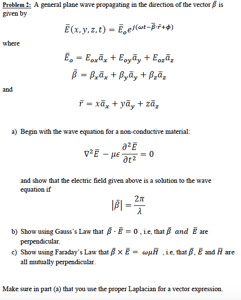 A General Plane Wave Propagating In The Direction Chegg Com