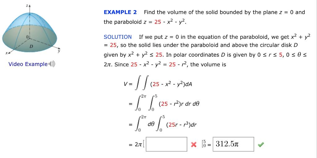 Solved Example 2 Find The Volume Of The Solid Bounded By The Chegg Com