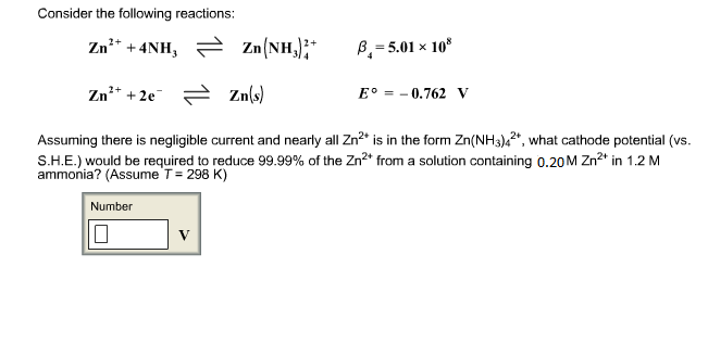 Solved Consider The Following Reactions Zn 2 4h3 Arro Chegg Com