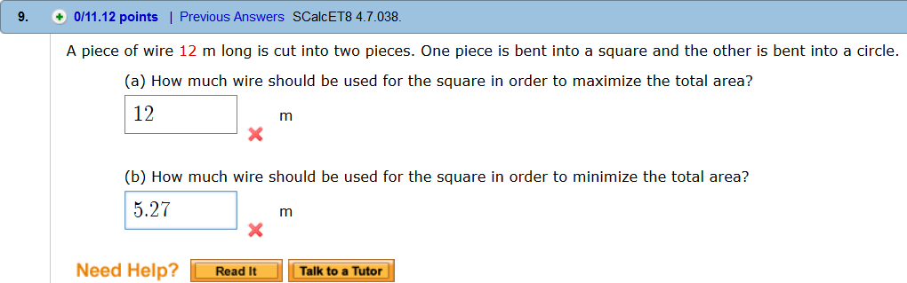 Solved A piece of wire 8 m long is cut into two pieces. One