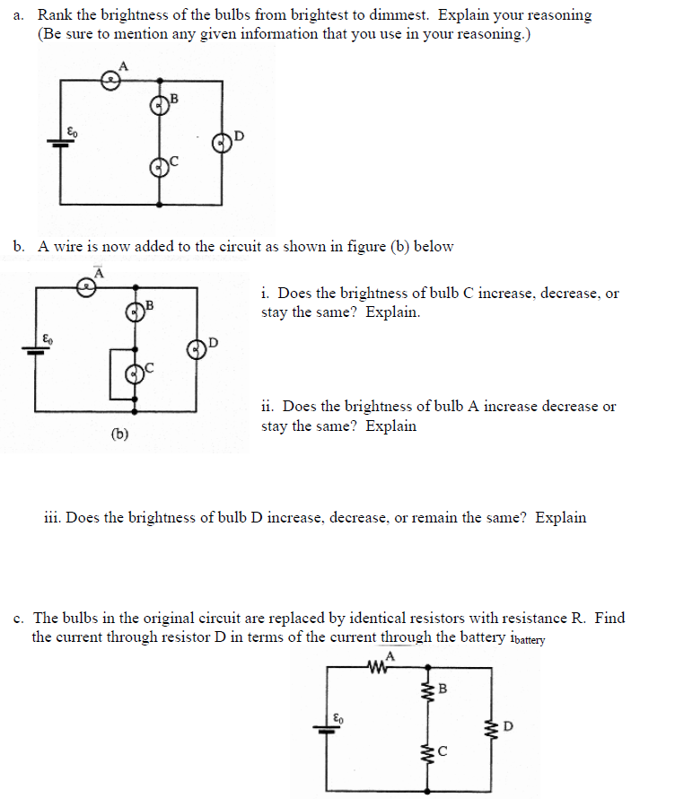 Solved Rank The Brightness Of The Bulbs From Brightest To Chegg Com