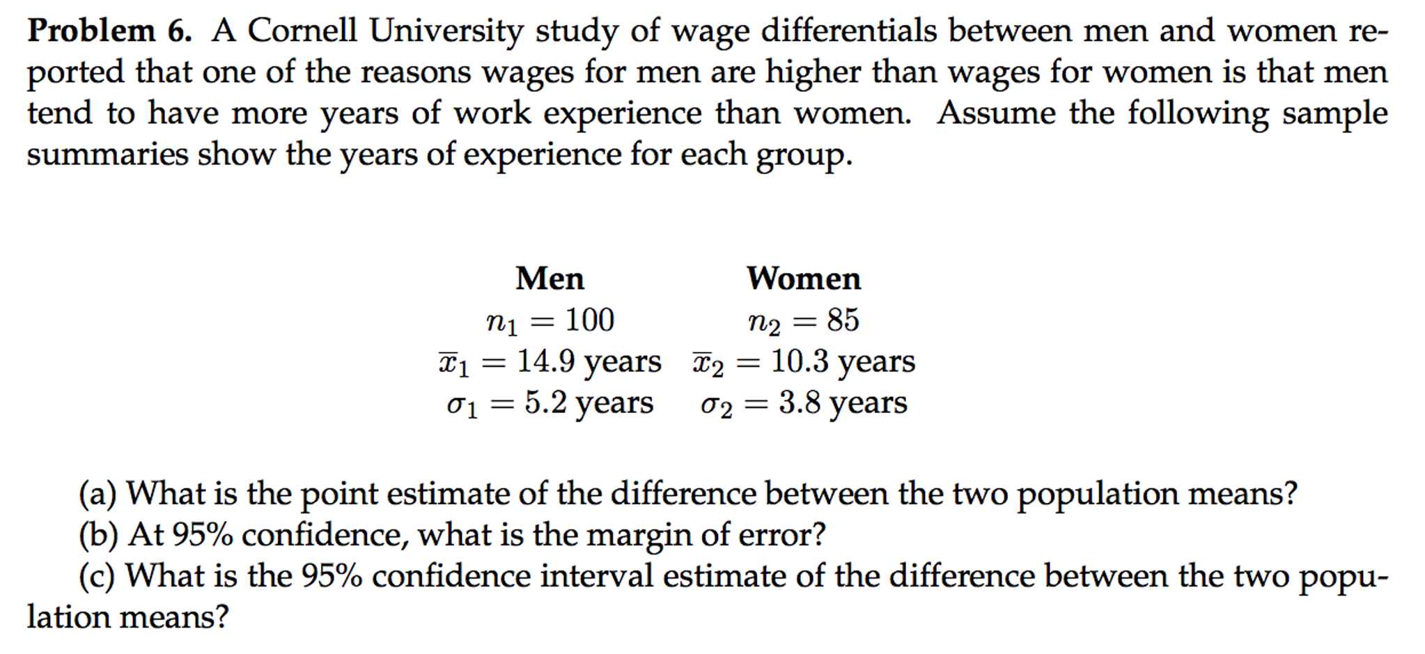 Solved A Cornell University Study Of Wage Differentials B