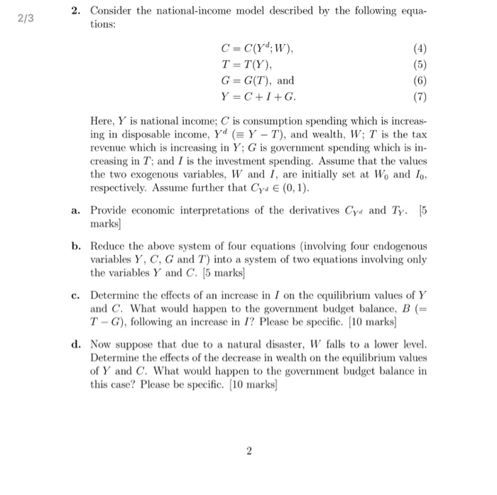 Solved Consider The National Income Model Described By Th Chegg Com