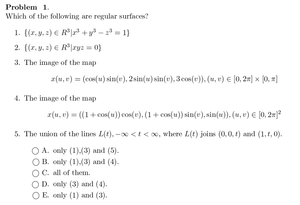 Solved Problem 1 Which Of The Following Are Regular Surf Chegg Com