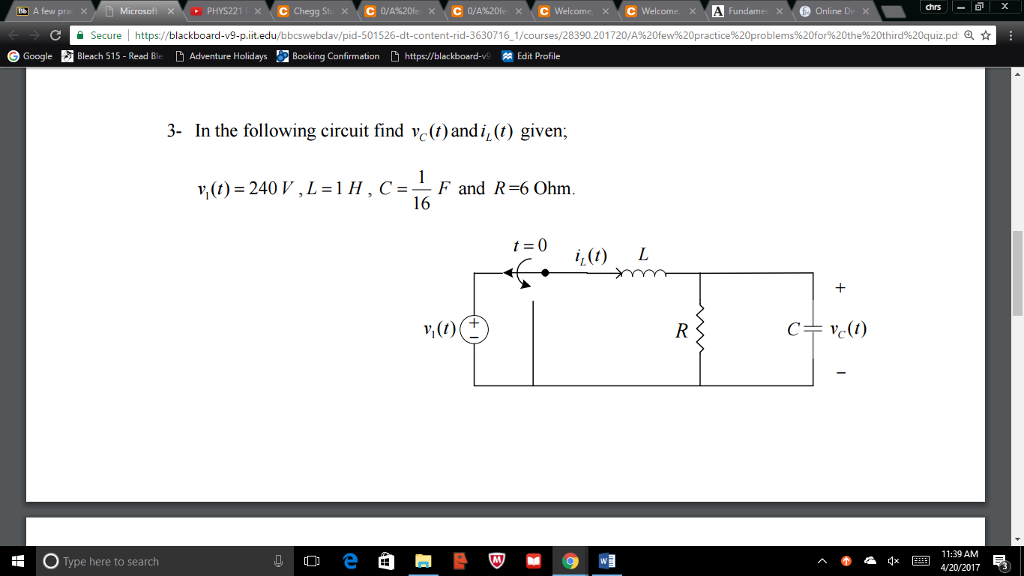 Solved In The Following Circuit Find V C T And I L T Giv Chegg Com