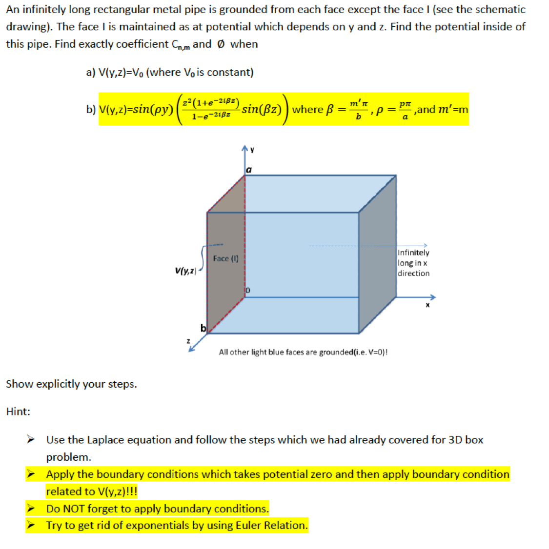 An Infinitely Long Rectangular Metal Pipe Is Grounded Chegg Com