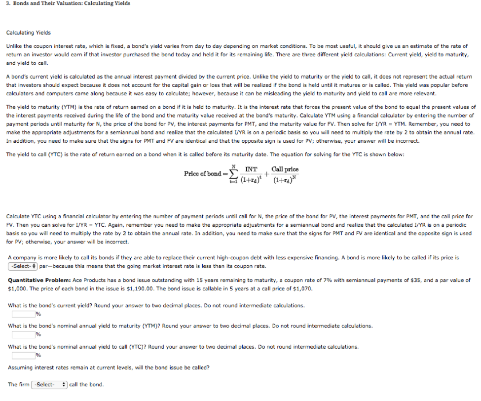 Solved 3 Bonds And Their Valuation Calculating Yields C Chegg Com