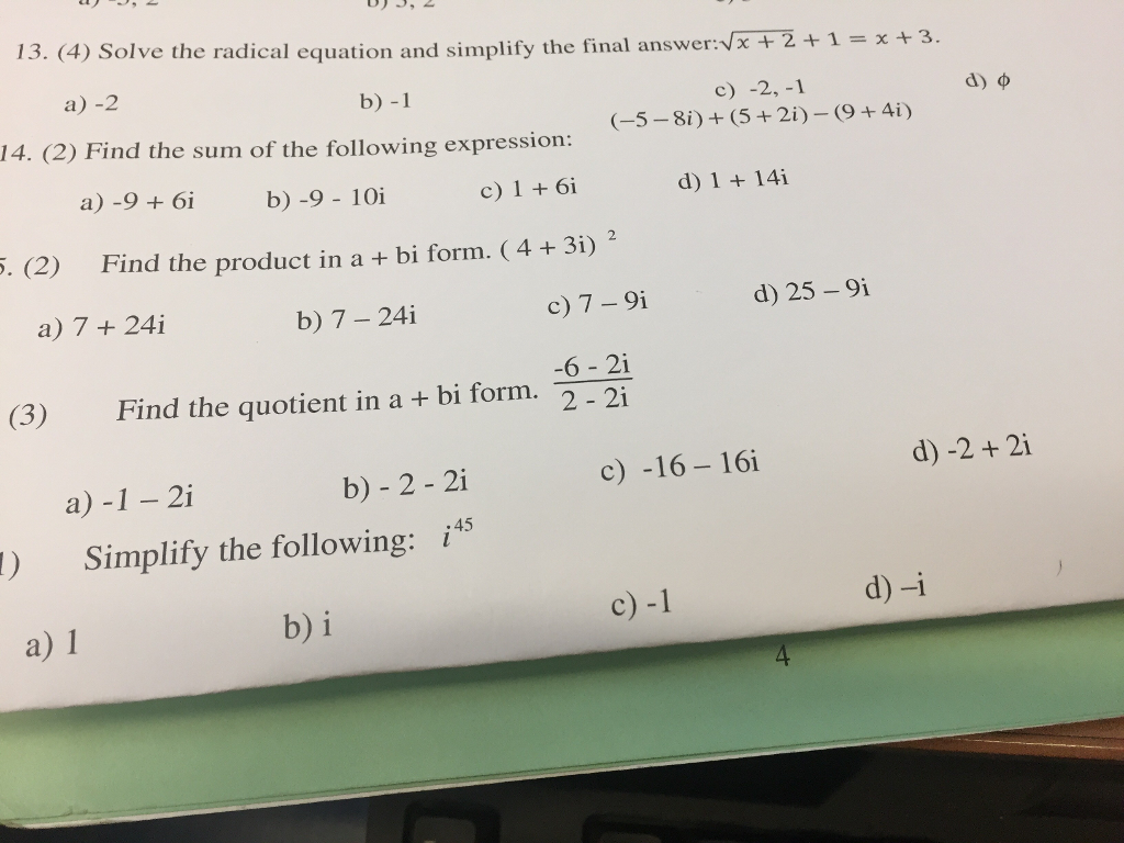 Solved (4) Solve the radical equation and simplify the final | Chegg.com
