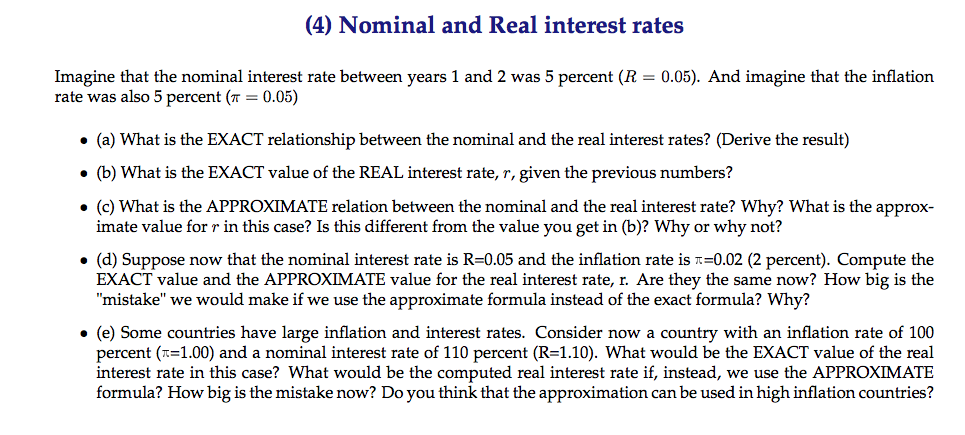 Solved Imagine That The Nominal Interest Rate Between Years Chegg Com