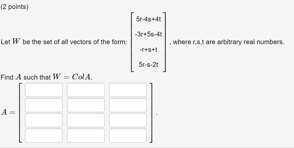 Solved Let Ww Be The Set Of All Vectors Of The Form Chegg Com