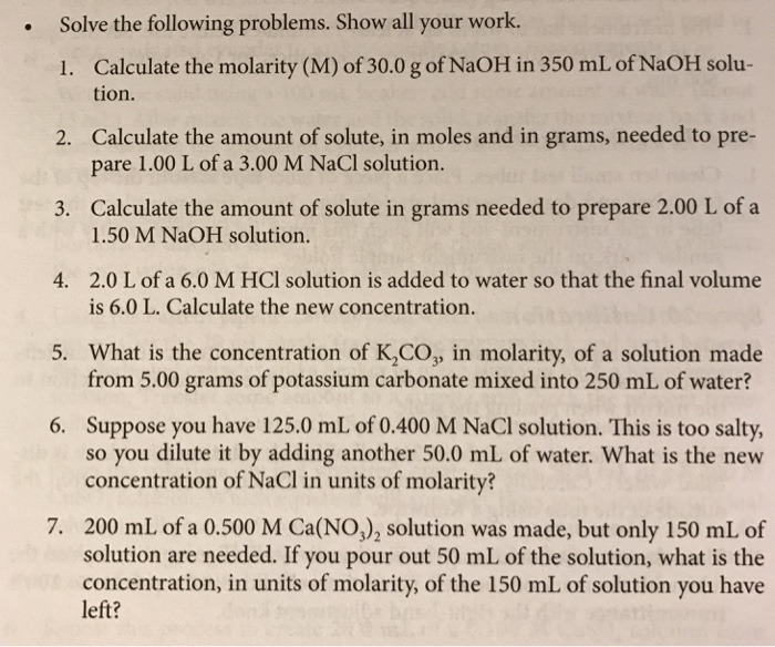 Solve The Following Problems Show All Your Work Chegg Com