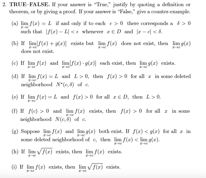 Solved If Your Answer Is True Justify By Quoting A De Chegg Com