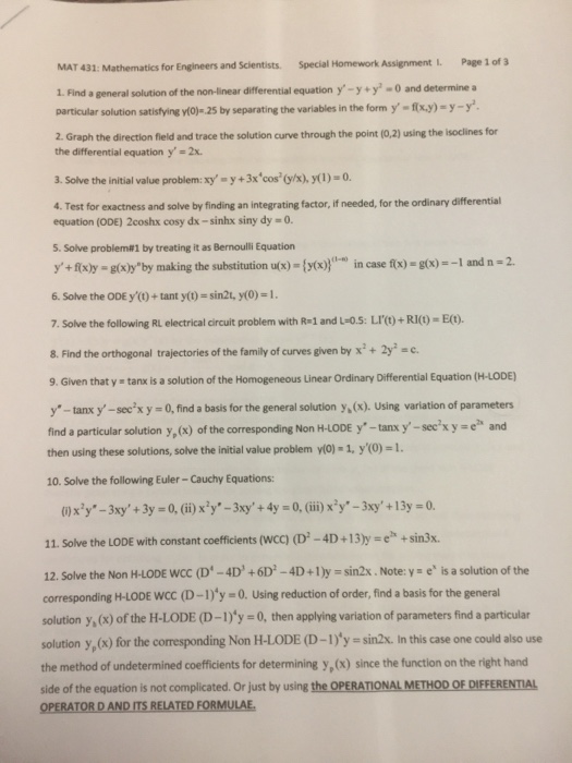 Solved Find A General Solution Of The Non Linear Differen Chegg Com