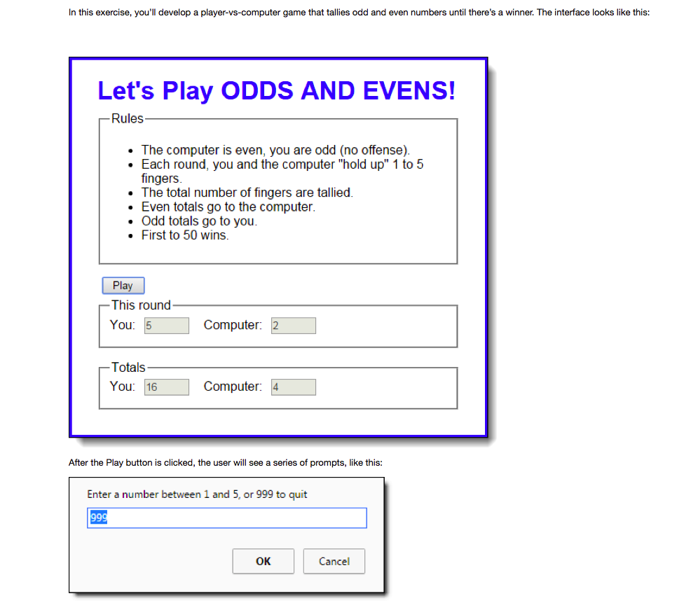 Develop An Odds And Evens Game Edit Javascript Chegg Com