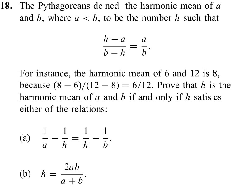 Solved The Pythagoreans De Ned The Harmonic Mean Of A And Chegg Com